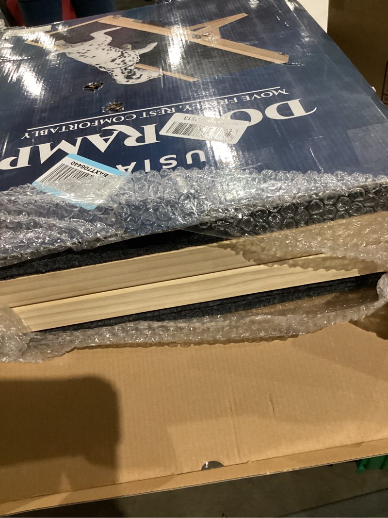 Condition photo showing Good Condition for upgraded 2026 adjustable dog ramp 34.65" foldable pet ramp with 5 heights 13.6–21.5", non-slip carpet & leather handle – ramp for bed, couch & sofa