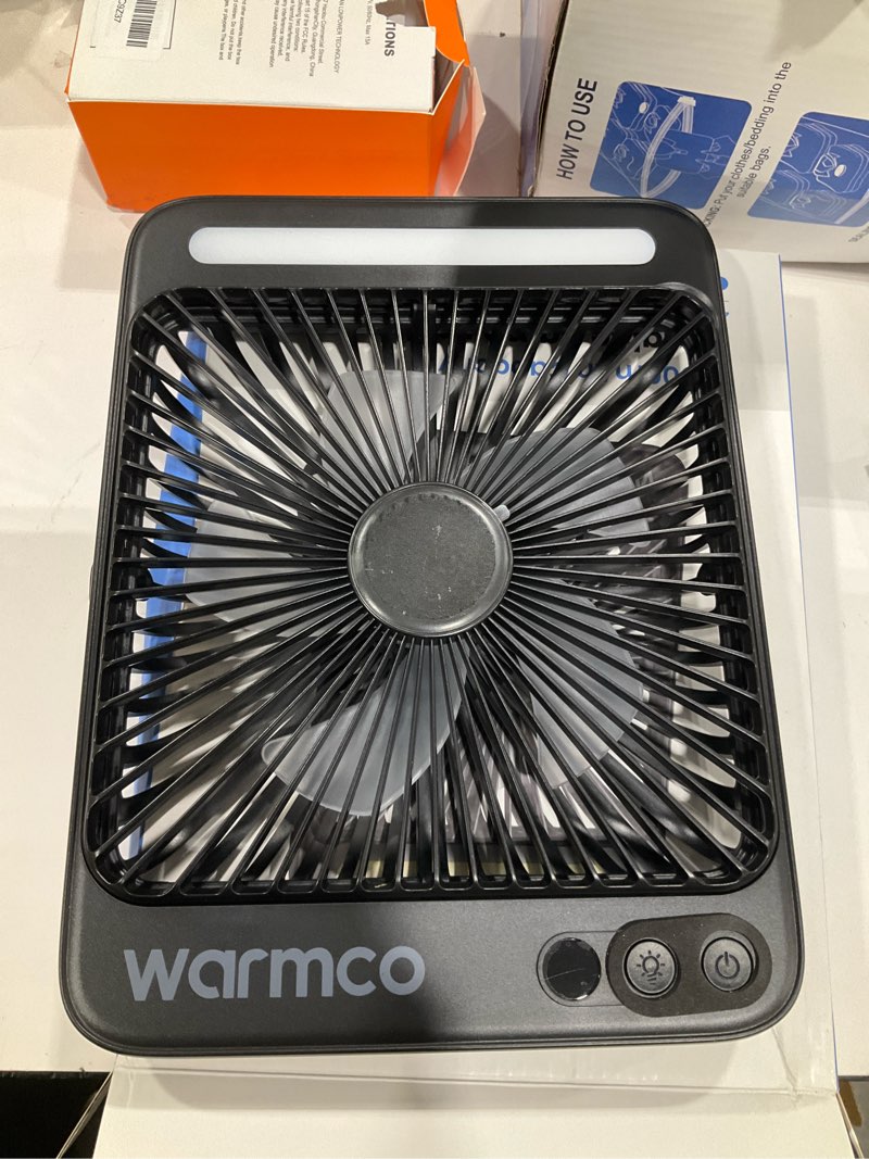 Condition photo showing Good Condition for warmco d4 battery powered camping fan 20000mah, led lantern | up to 48h runtime, ultra-slim quiet 8-inch fan, digital display & hook for tent, bedroom, outdoor & travel black