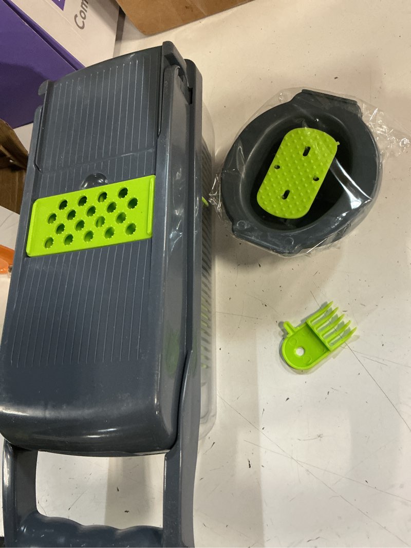 Condition photo showing New/Like New for 14-in-1 vegetable chopper with container – veggie chopper vegetable cutter, onion dicer, food chopper with 8 blades, potato slicer for salad, carrot – bpa free kitchen gadget, dishwasher safe