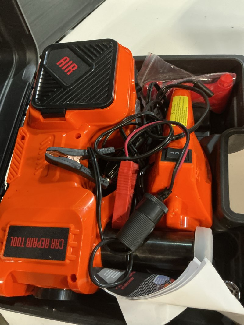 Condition photo showing Good Condition for trihelper electric car jack set 5 ton hydraulic jack car lift floor jack with integrated tire pump and impact wrench for sedans suv mpv sedan truck change tires garage repair orange+wrench