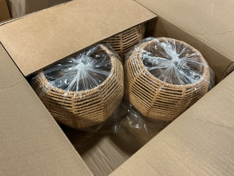 Condition photo showing Good Condition for 3 Pack Wicker Pendant Light Natural Woven Pendant Light Boho Chandelier Light Fixture Dome Rustic Farmhouse Pendant Lights Rattan Light Fixture for Dining Room Kitchen Island (Bulb Incl.) 8.7" Natural 3-Pack