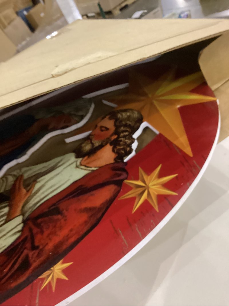 Condition photo showing Good Condition for 3 Pcs PVC Christmas Joy Outdoor Nativity Scene Set 4.8ft Long Xmas Joy Yard Sign with Stakes Large Religious Yard Decor Rustic Holy Jesus Birth Manger Scene for Xmas Home Lawn Decor Polyvinyl Chloride (PVC)