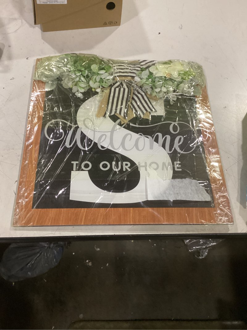 Condition photo showing Good Condition for ultra large 14'' last name all year round front door wreath with 26 initial letter welcome sign all seasons eucalyptus garland and bow wreaths for front door porch farmhouse decoration (a)