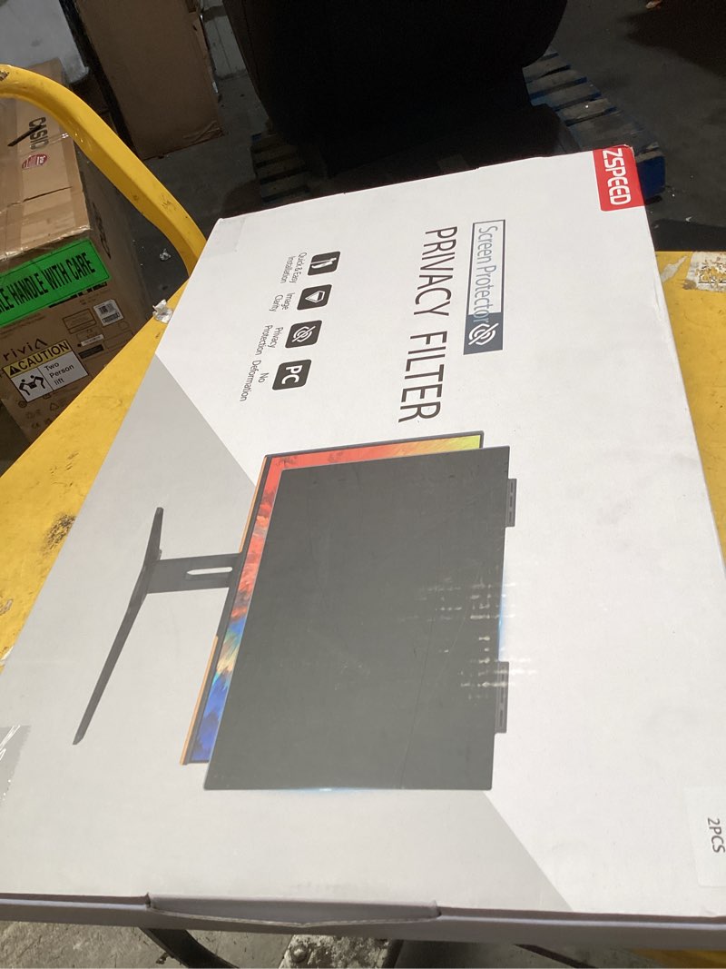 Condition photo showing As Is for [2-pack] hanging 27 inch privacy screen for computer monitor privacy filter for 16:9 aspect ratio, anti spy anti glare blue light, no adhesive easy install hanging privacy screen 27 inch