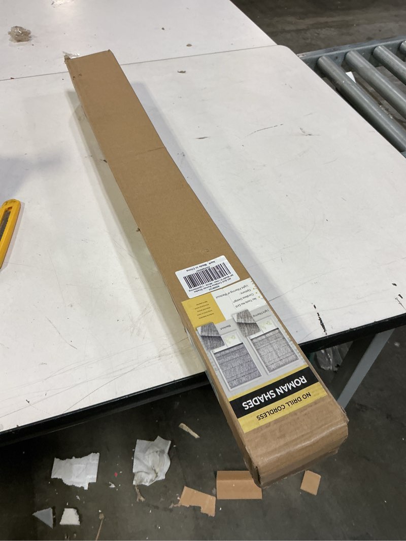 Condition photo showing Good Condition for no Drill Cordless Roman Shades for Windows, 28" W × 64" H - Light Filtering - Linen - White Light Filtering - Linen - White 28" W × 64" H