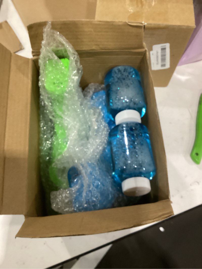Condition photo showing Good Condition for joyin 2 kids bubble gun with 2 bottles refill solution, bubble machine gun for toddlers 1-3 kids 4-8, party favors, summer toy, outdoors, easter, birthday gift blue+green