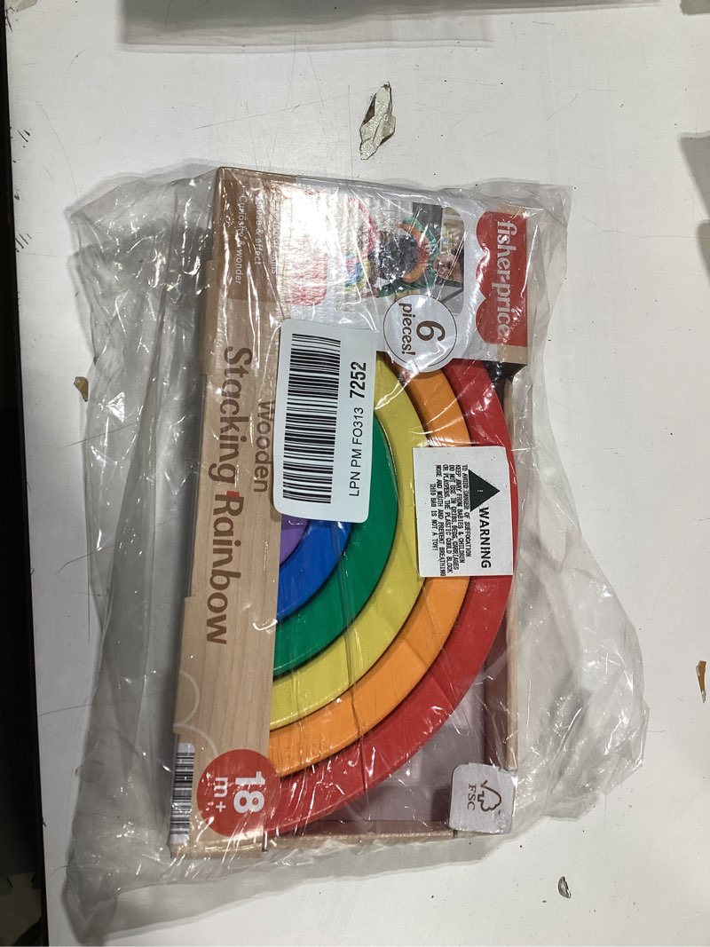 Condition photo showing Good Condition for Fisher-Price Wood Toddler Toy Stacking Rainbow, 6 Colorful Wooden Pieces for Building Developmental
