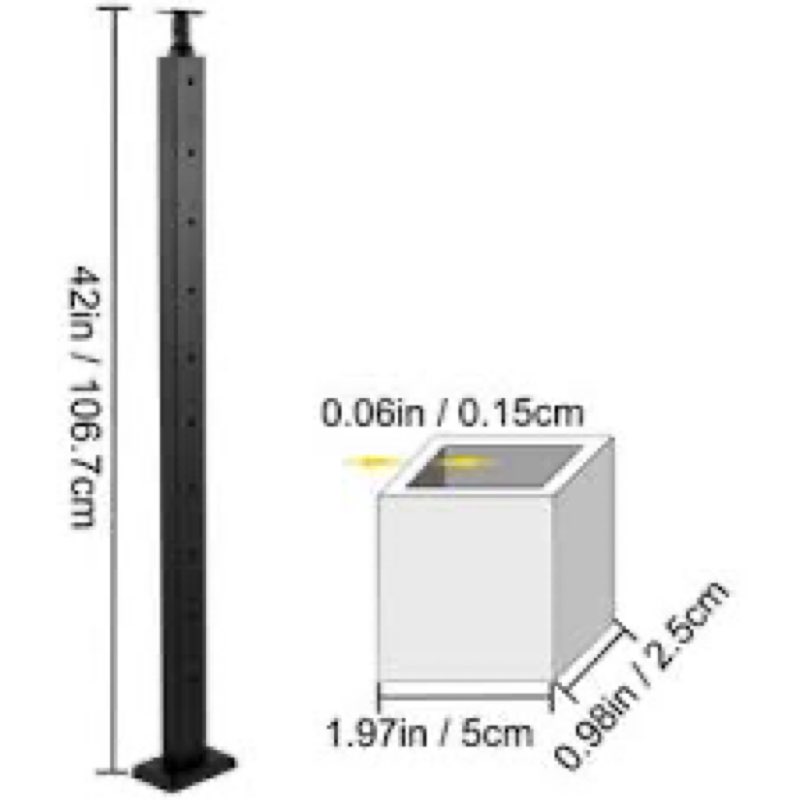 Cable Railing Post Level Deck Stair Post Size: 42" H x 0.98" W x 1.97" D, Finish: Black