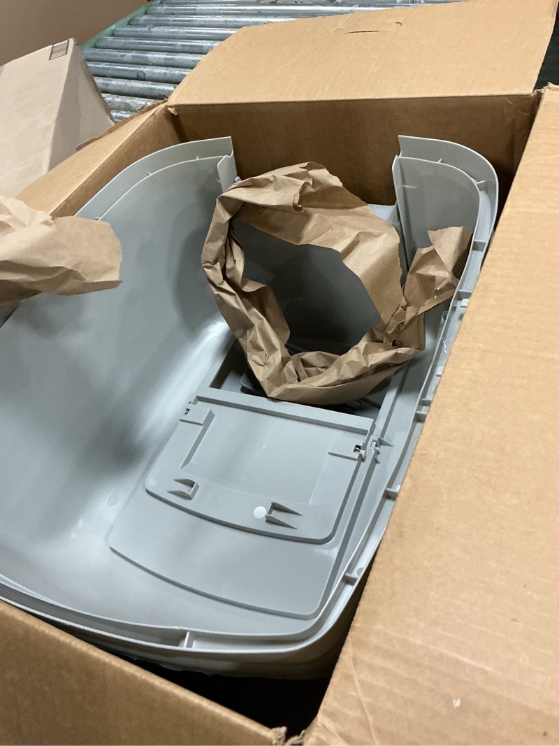 Condition photo showing As Is for iris usa cat litter box large with front door flap, covered enclosed litter box enclosure with scoop, handle & buckles for portability & privacy, hidden litter pan, gray jumbo enclosed gray