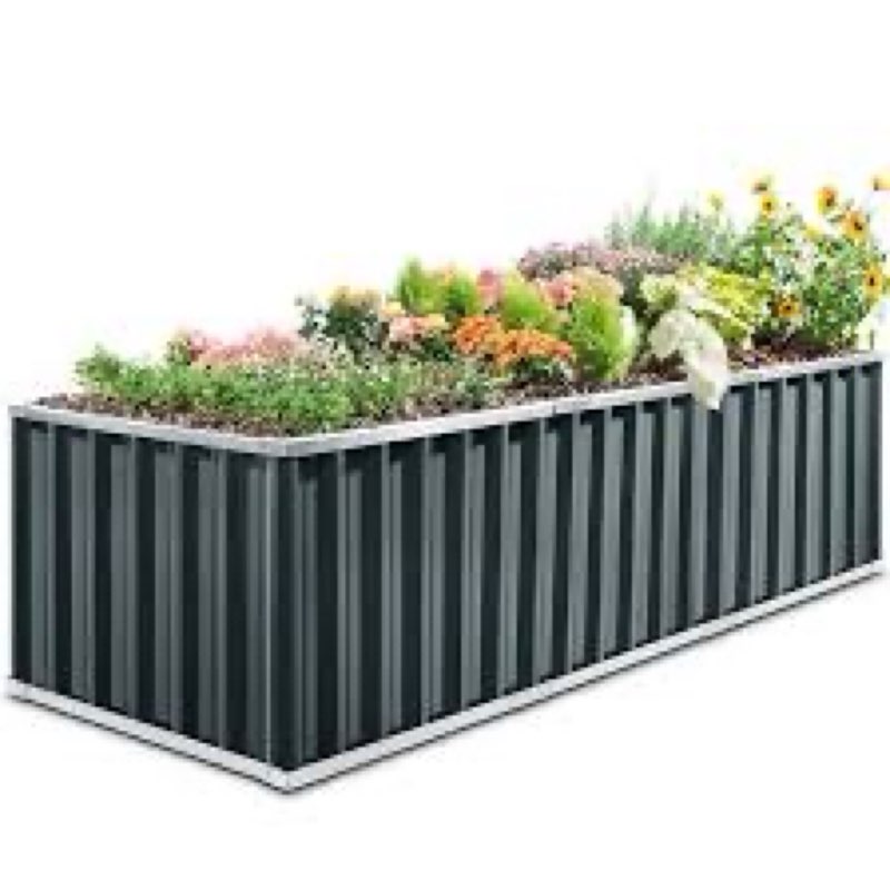 king bird 101"x 36"x 24" galvanized raised garden bed 2 installation methods for diy outdoor heightened steel metal planter kit box for deep-rooted vegetables, flowers, large raised bed kit(dark grey)