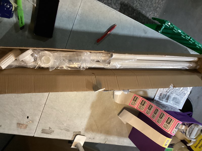 Condition photo showing New/Like New for Outdoor Curtain Rod 31-144 inch Adjustable Long Spring White Shower Tension Curtain Rod Extra Long Outdoor Rods for Patio Bathroom Windows No Drilling, No Rust 31-144" White