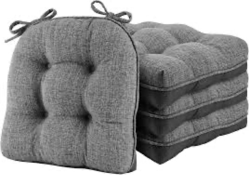 6 chair cushions for dining chairs set of 6, tufted textured and non-slip kitchen chair cushions pads with ties, seat cushions for kitchen patio office chairs, dark gray