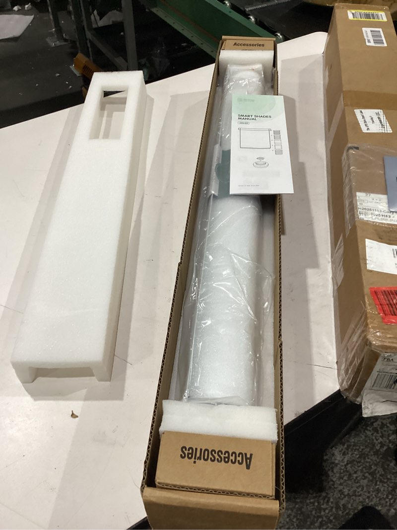 Condition photo showing New/Like New for yoolax motorized blinds with remote, 100% blackout smart blinds for bedroom home office, automatic roller window shades work with alexa voice control, with valance (linen beige, 27" w x 72" h) linen beige with valance 27"w x 72"h