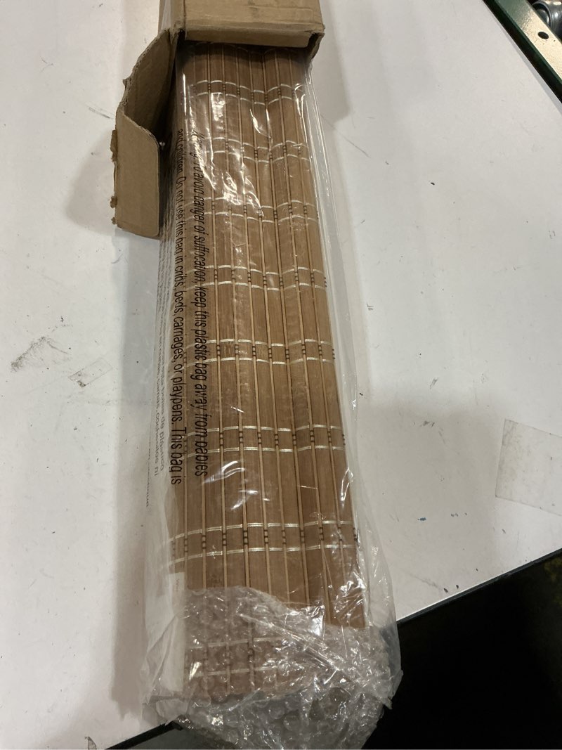 Condition photo showing Good Condition for lazblinds no tools no drill cordless bamboo roman shades, light filtering window treatment, roll up bamboo blinds for windows 33'' w x 48'' h, brown light filtering-brown206 33" w x 48" h
