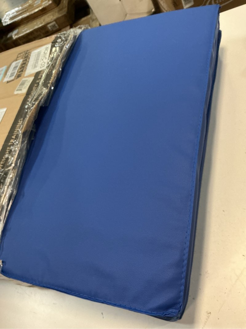 Condition photo showing Good Condition for prosource tri-fold folding thick exercise mat 6’x2’ with carrying handles for mma, gymnastics, stretching, core workouts blue