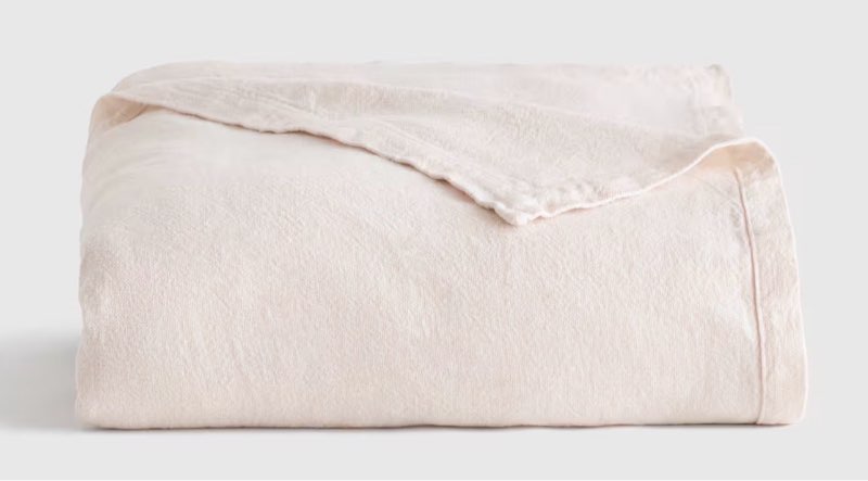 quince vintage wash european linen bed cover 96”x108” white