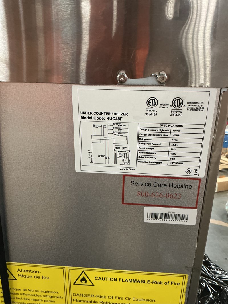 Condition photo showing As Is for 48" W Commercial Undercounter Freezer, 11.1 Cu.ft 2 Door Worktop Under Counter Freezer, Stainless Steel Commercial Kitchen Freezing Equipment for Restaurant, Bar, Shop, etc.