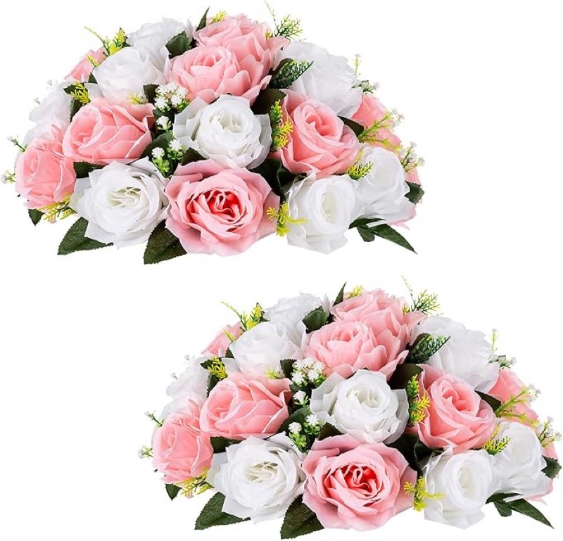 nuptio large flower balls for centerpieces - 8 pcs 13.8in diameter artificial flower ball arrangement bouquet wedding centerpieces for tables - pink & white fake rose flowers for weddings decor