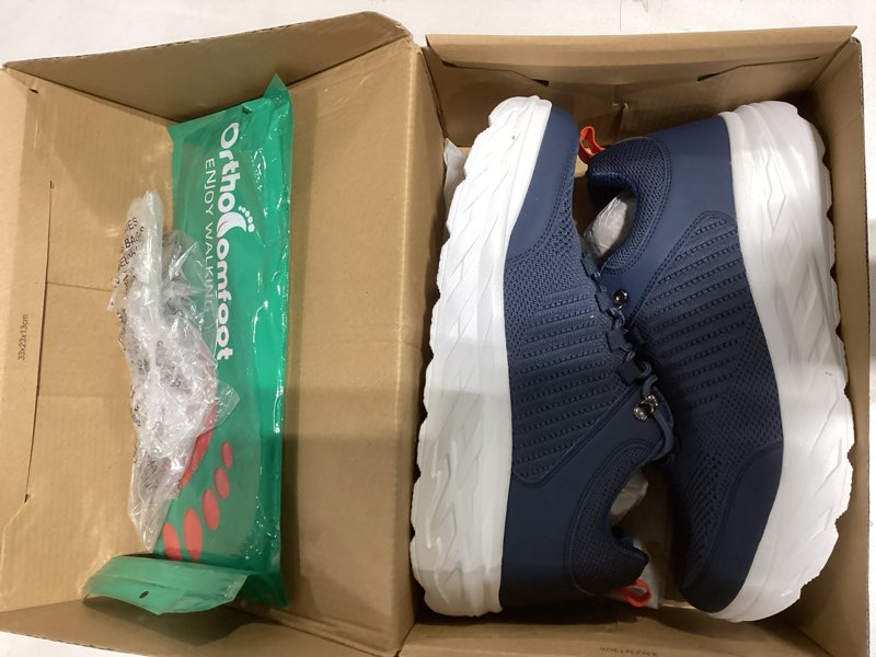 Condition photo showing New/Like New for orthocomfoot men's orthopedic comfortable diabetic wide shoes: wide toe box arch support plantar fasciitis sports sneakers,fashion casual hammer toes shoes for foot and heel pain relief 9.5 wide k2-dark blue