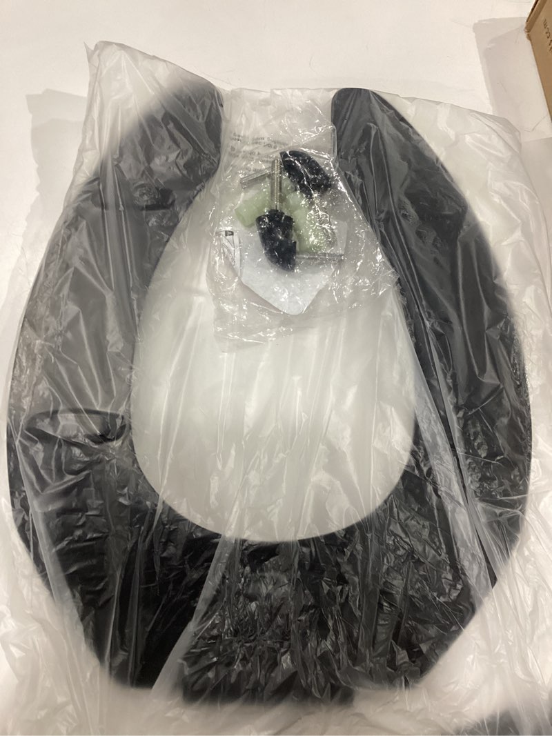 Condition photo showing New/Like New for bemis 1955ct commercial open front plastic toilet seat, heavy duty industrial seat without lid, secure installation for long lasting use, made in usa, elongated, black elongated black