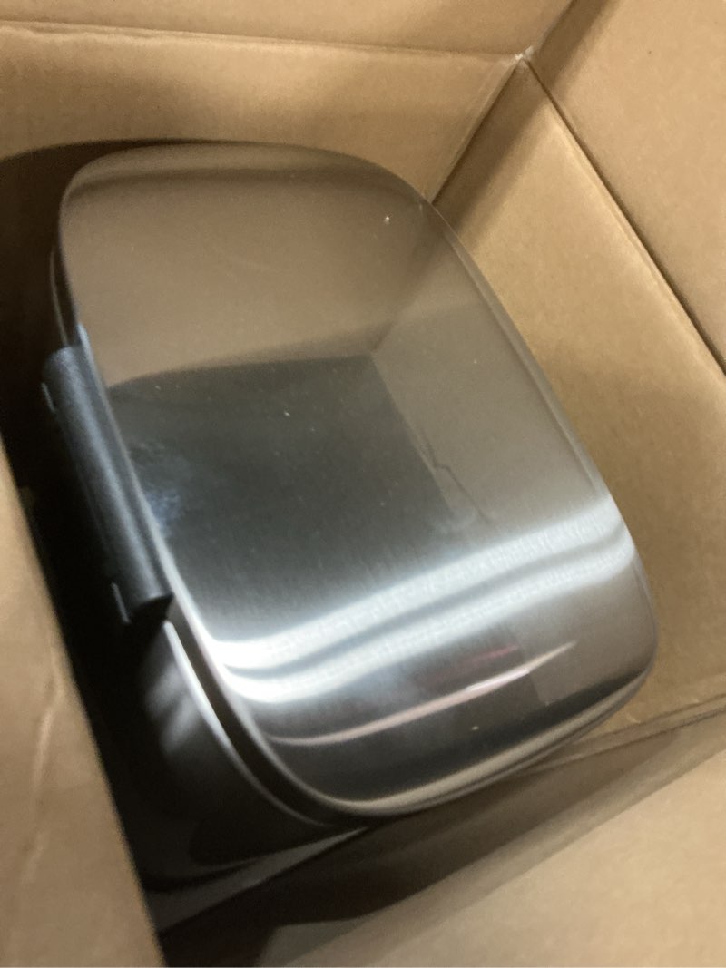 Condition photo showing Good Condition for Amazon Basics Smudge Resistant Small Rectangular Step Pedal Trash Can with Soft-Close Lid, Removable Inner Bucket, Brushed Stainless Steel, 12 Liter/3.1 Gallon, Satin Nickel Finish Satin Nickel Small, 12L/3.2 Gal