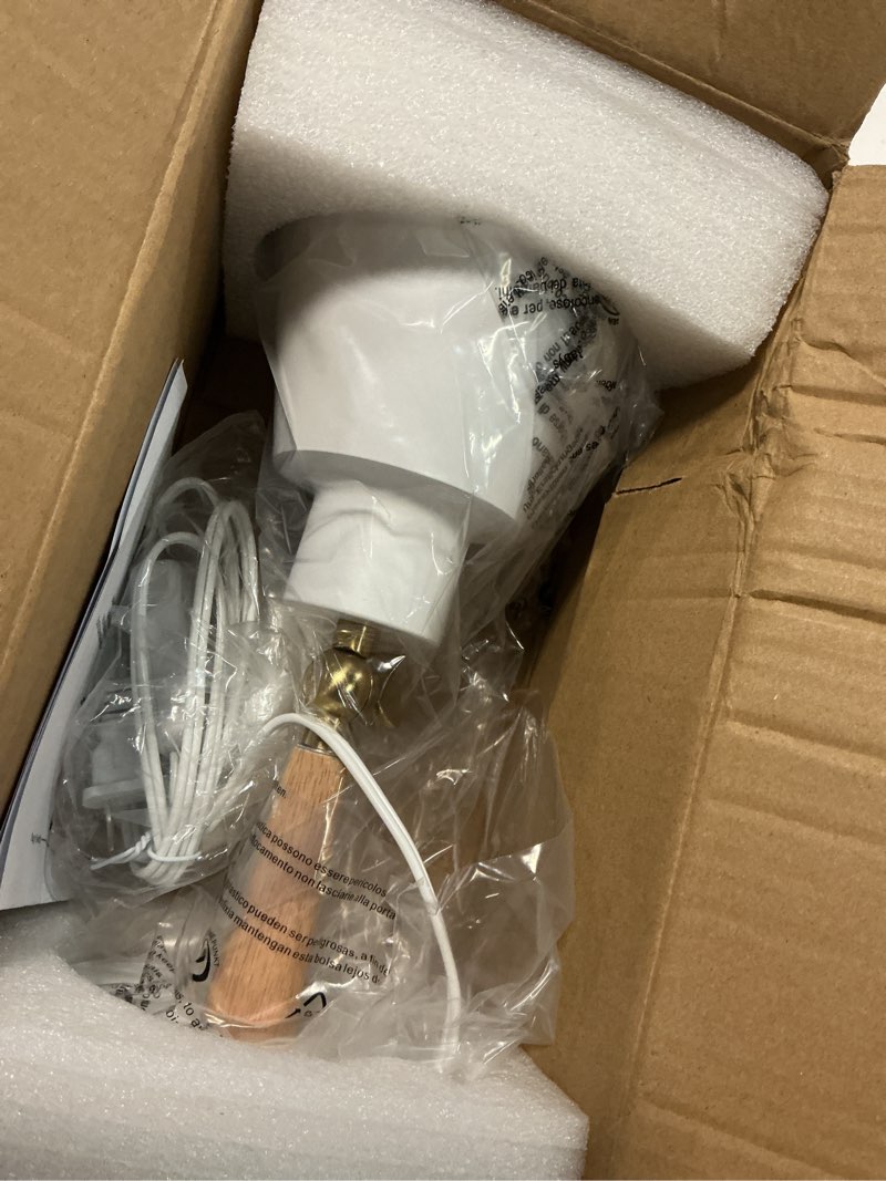 Condition photo showing Good Condition for clankin wall sconces lighting set of 2 for bedroom, white wooden style wall sconce reading lamp, adjustable wall light for bedroom hallway living room (1, white plug-in)