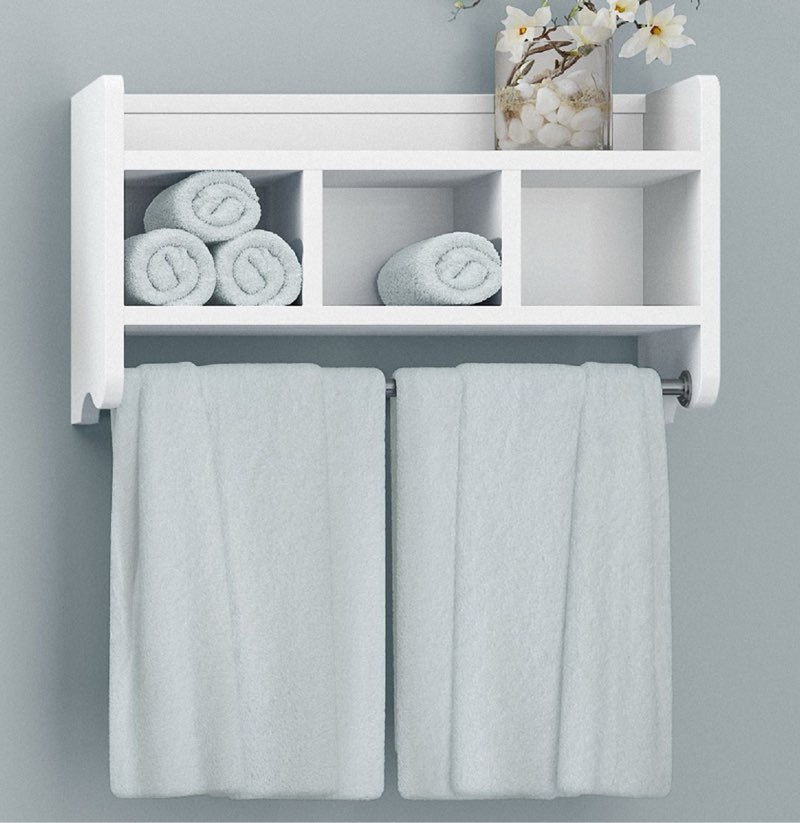 Decorative Wall Cabinet White 25" - Alaterre Furniture: Hardwood Towel Bar, Fixed Shelves, Pine Frame