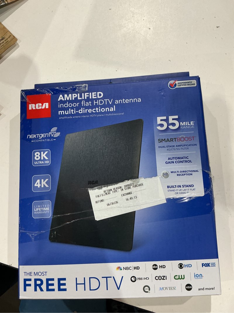 Condition photo showing As Is for sliver amplified flat multi-directional hdtv indoor antenna