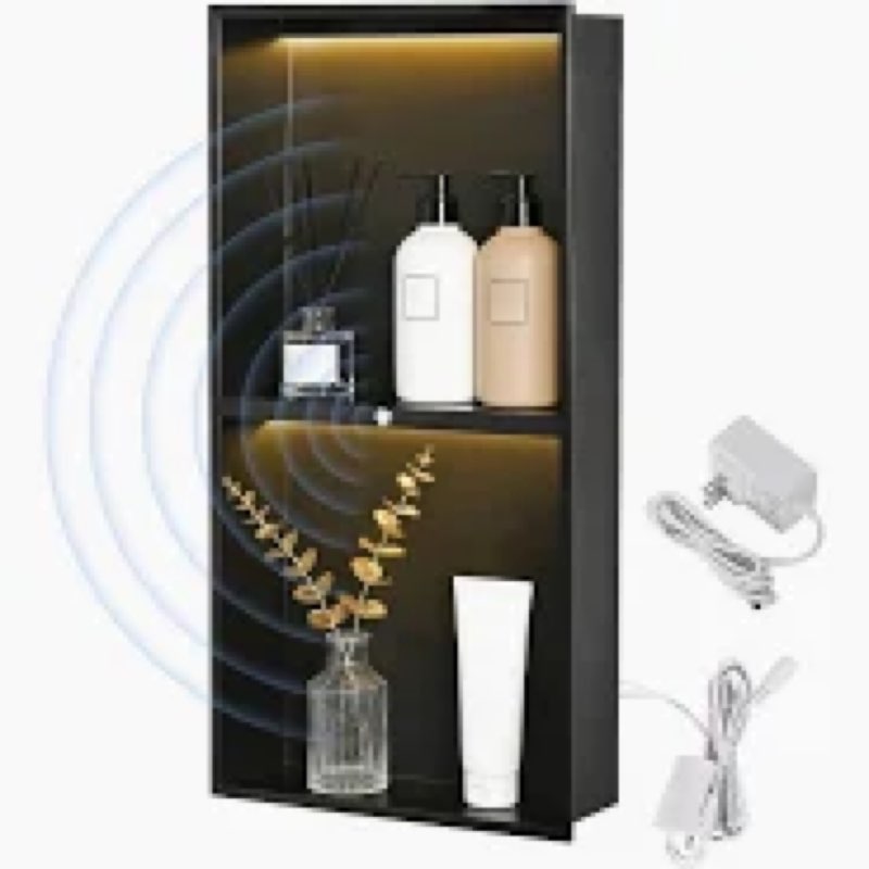 wichemi stainless steel shower niche 12" x 24", no tile needed wall niche with led light, recessed s