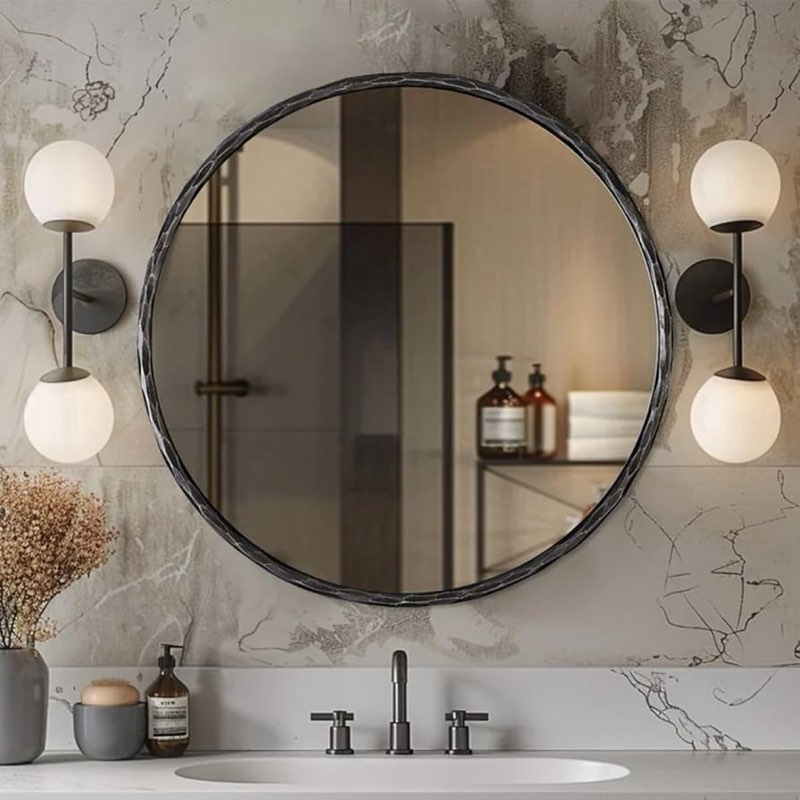 ANDY STAR Hand-Forged Black Round Mirror for Wall, 30 Inch Stainless Steel Metal Frame Circle Mirror