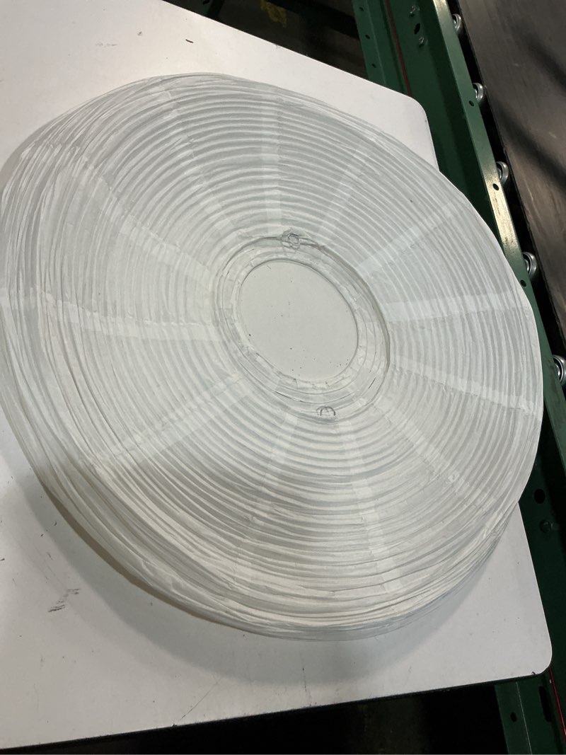 Condition photo showing As Is for (21.65inch) large white round paper lamp shade, chinese foldable pendant lampshade,ceiling rice paper lantern indoor decor for bedroom,living room