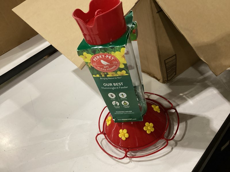 Condition photo showing As Is for perky-pet 209b-1sr glass hummingbird feeders for outdoors hanging - 30 fl oz nectar capacity - ant & bee guarded red bird feeder red hummingbird feeder