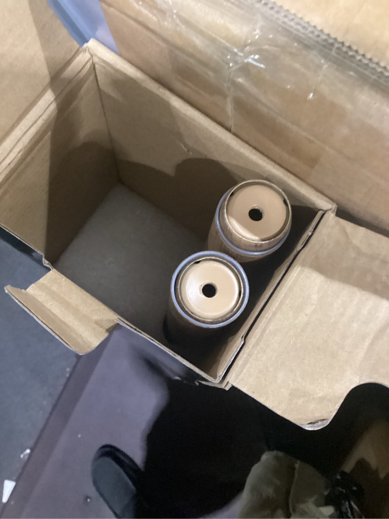 Condition photo showing New/Like New for 1-1/8 inch diameter faux wood curtain rod with wood grain finials, 72-144 inch telescoping single curtain rods for window width 68-140 inch, 1 pack 72-144'' chestnut color