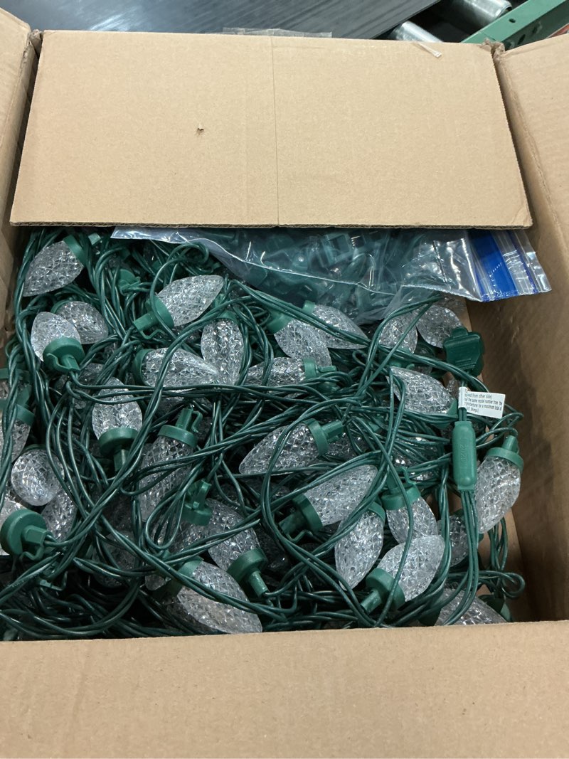 Condition photo showing Good Condition for Brightown C9 LED Christmas Lights Outdoor, 99 Feet 150 LED C9 String Light with 150 Spring Clips, Waterproof Connectable Christmas Tree Lights for Outside Roofline Patio Home Xmas Decor, Pure White Pure White 102 Ft