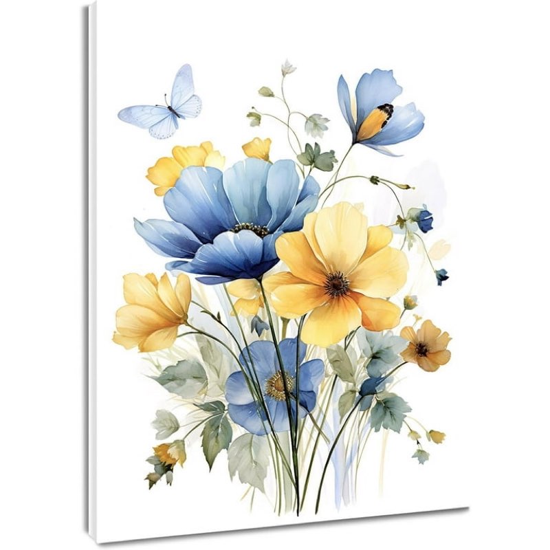 AatoeaX Vintage Wildflower Wall Art Blue and Yellow Flower and Leaves butterfly Abstract Painting Watercolor Plant Wall Art for Bathroom Living Room Bedroom Kitchen Decor Ready to Hang
