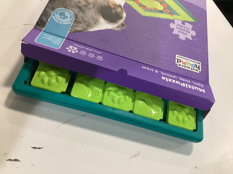 Condition photo showing As Is for outward hound by nina ottosson multipuzzle – interactive dog treat puzzle enrichment toy, level 4 expert multipuzzle (green)