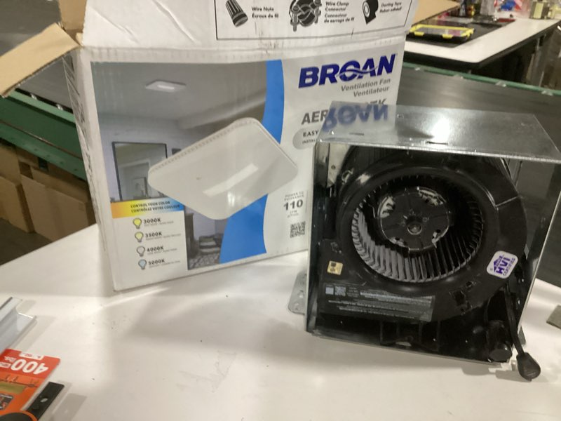 Condition photo showing As Is for 110 cfm bathroom exhaust fan with cct led light cleancover grille, energy star