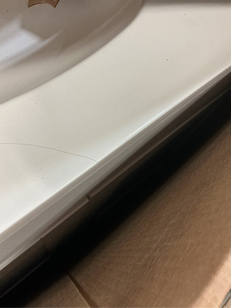 Condition photo showing As Is for project source 36-in white single sink bathroom vanity with white cultured marble top