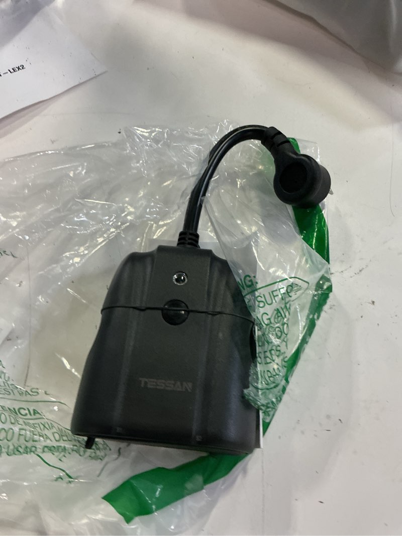 Condition photo showing As Is for outdoor smart plug waterproof, tessan smart wifi outlet compatible with alexa, google assistant, 2 individual sockets outside power strip with switch, 2.4ghz wi-fi only, for lights and 2hp pool pump black