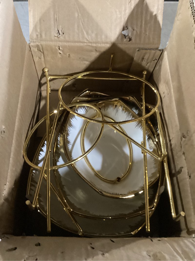 Condition photo showing Good Condition for 3-Tier Serving Rack with Ceramic Serving Bowls, Foldable Gold Stand with 3 Pieces 7.1"/8.5"/10.2" Gold Rim Large Bowls, Bowl for Food Display, Fruit, Dessert Server Display and Entertaining 3-tier 7.1"/8.5"/10.2" Serving Bowls