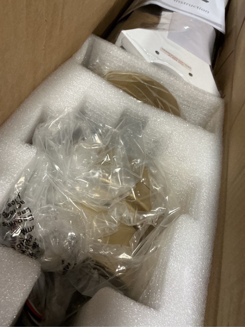 Condition photo showing Good Condition for 42 Inch White and Gold Ceiling Fans with Lights and Remote, 3 Solid Wood Blades, 6 Speeds, Quiet DC Motor, Dimmable LED, Modern Gold Ceiling Fan for Indoor Bedroom,Living Room,Patio Gold/White 3 Blades 42 inch