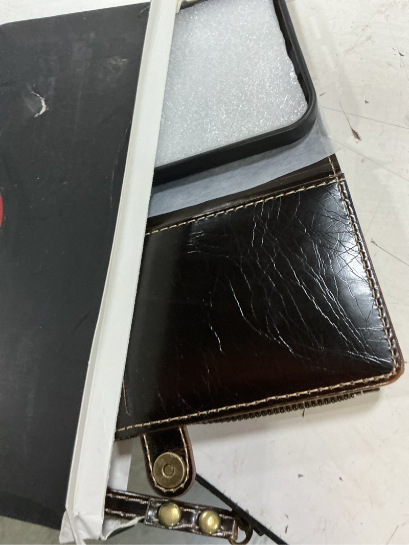 Condition photo showing New/Like New for defencase compatible with iphone 15 case wallet with rfid blocking card holder for women and men, fashion pu leather magnetic snap flip zipper strap wallet phone case fit for iphone 15 6.1", coffee