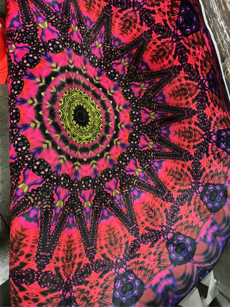 Condition photo showing Good Condition for round mandala area rug black light,large uv reactive glow in the dark boho non-slip fluorescent rug for bedroom living room