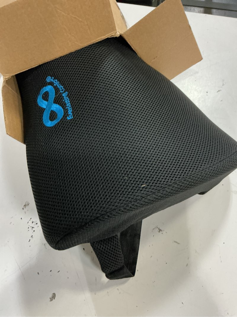 Condition photo showing Good Condition for everlasting comfort the original lumbar support pillow for office chair - improves posture, promotes back pain relief - superior back support for gaming and desk chairs - lumbar pillow for car, couch a. black mesh