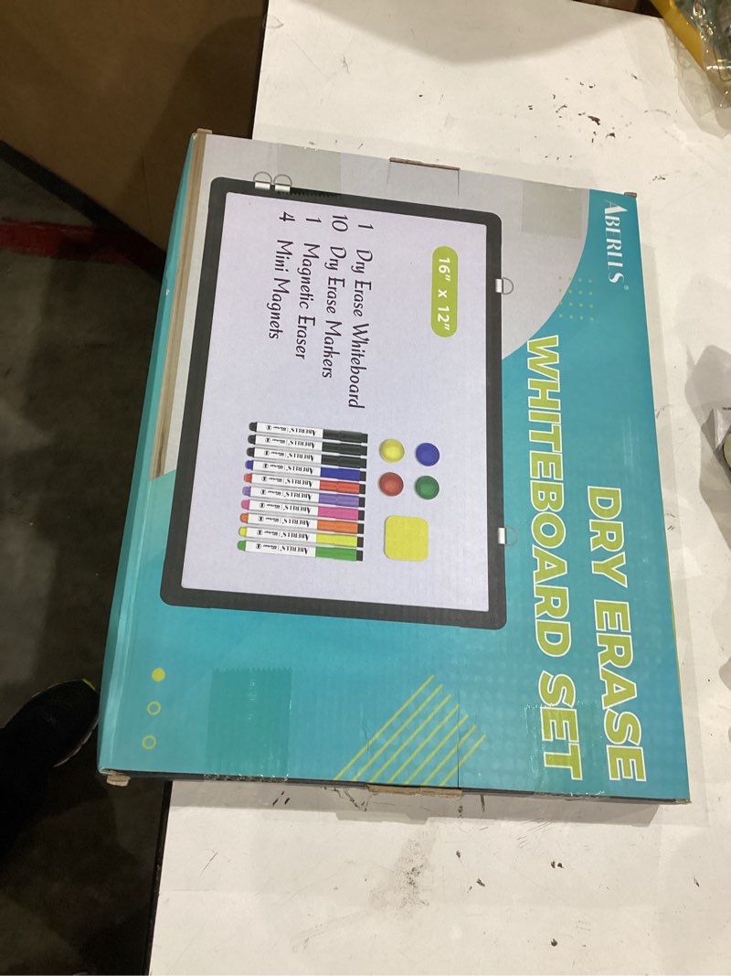 Condition photo showing New/Like New for small monthly calendar dry erase whiteboard for wall, 16in x 12in magnetic dry erase board, hanging double-sided white board, portable board for drawing, kitchen, planning, memo, school, home, office black