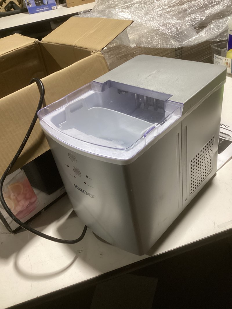 Condition photo showing As Is for Igloo ICEB33SS Large-Capacity Stainless Steel Automatic Portable Electric Countertop Ice Maker Machine, 33 Pounds in 24 Hours, 9 Cubes Ready in 7 minutes, With Scoop and Basket