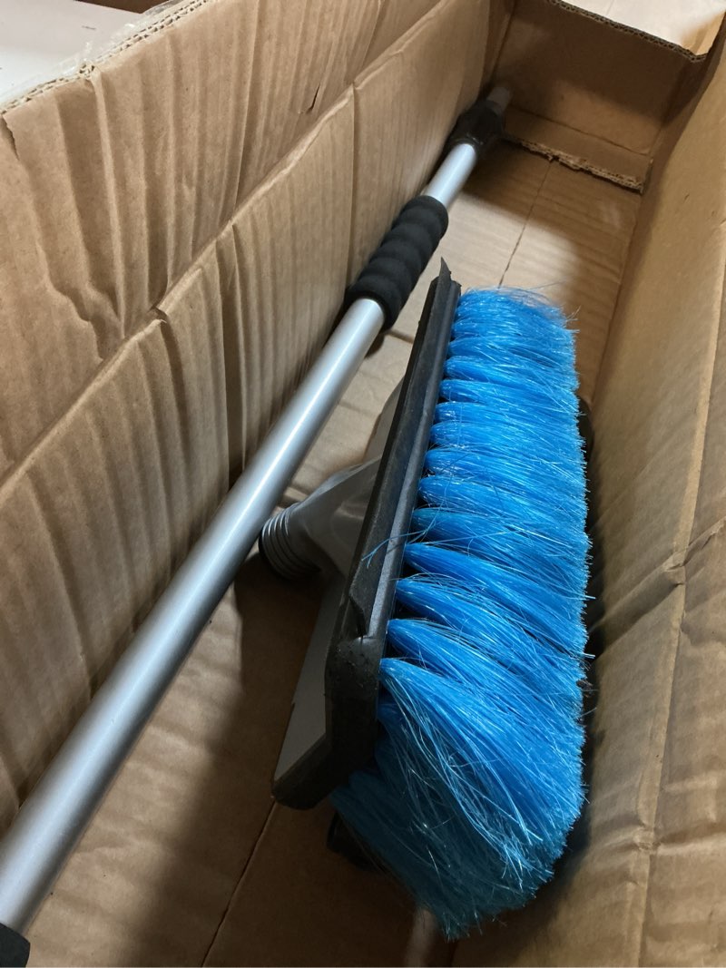 Condition photo showing Good Condition for camco rv flow-through wash brush - features an adjustable handle, a standard garden hose connection, and an on/off button to control water flow (43633) premium