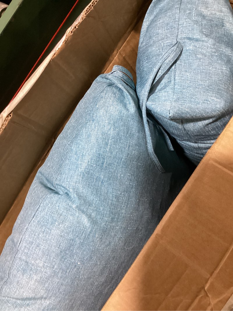 Condition photo showing Good Condition for tufted outdoor chair cushions – hinged one-piece design, reversible patio seat & back cushion with ties, durable polyester fabric, recycled polyfiber fill, set of 2, denim denim set of 2