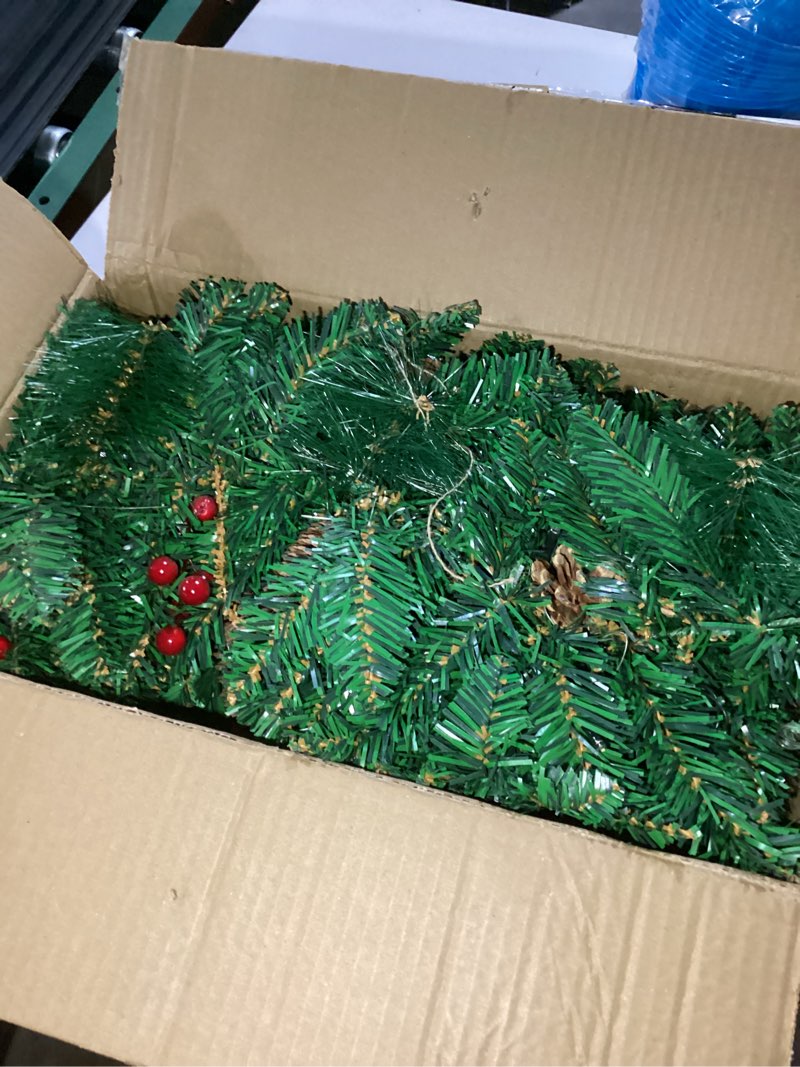 Condition photo showing Good Condition for 9FT Christmas Garland Decoration Prelit Christmas Garland with 100 Lights - Lighted Garland with Pine Cones Red Berries Cedar Lush 282 Branches Garland for Mantle Stairs Door Tree Timer BDS2