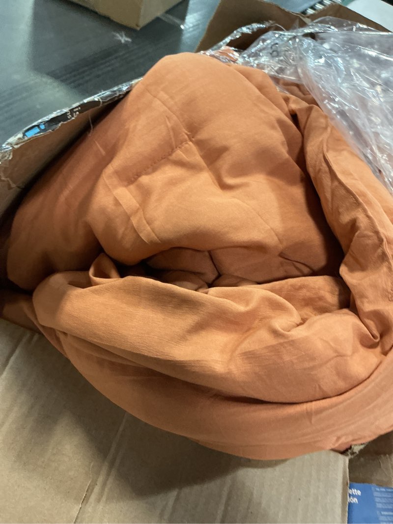 Condition photo showing As Is for bedsure queen comforter set - burnt orange soft bedding for all seasons, cationic dyed bed set, 3 pieces, 1 queen size comforter (90"x90") and 2 pillow shams (20"x26"+2") queen 25 - burnt orange